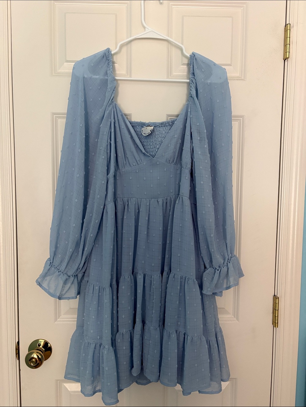 ARULA Light Blue Long Sleeve Tiered Mini Dress